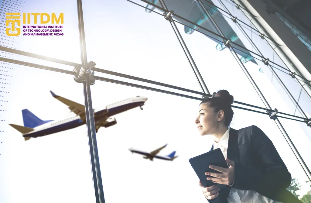 Aviation Management Student at Airport Terminal Window