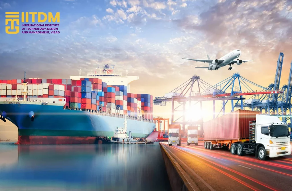 Global Logistics with Cargo Ship Trucks and Airplane